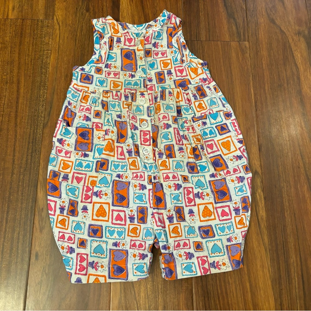 Small Steps Vintage y2k white/pink/blue/orange/Purple Hearts flowers romper